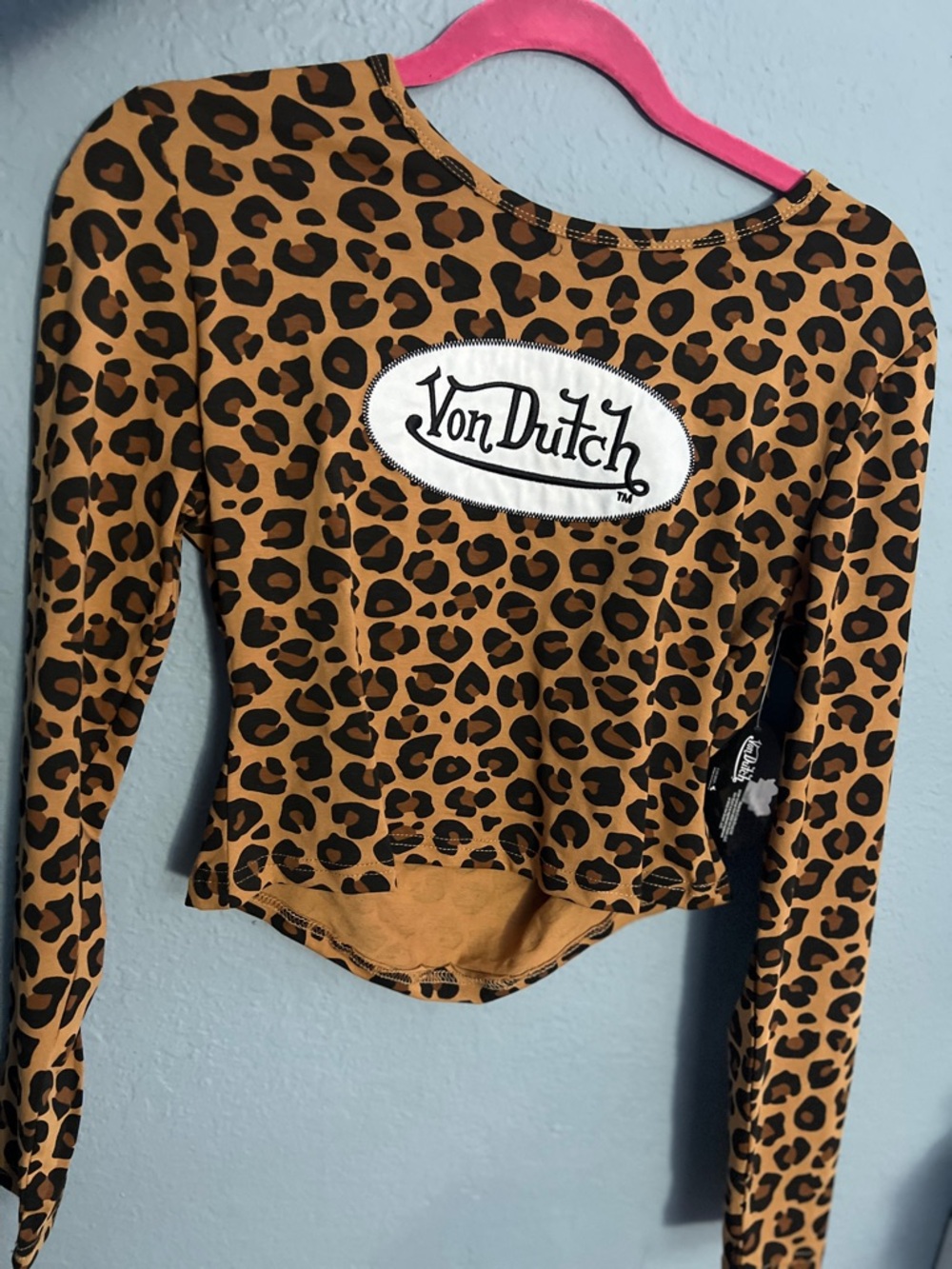 Von Dutch Leopard Print Cropped Top in Tan and Black